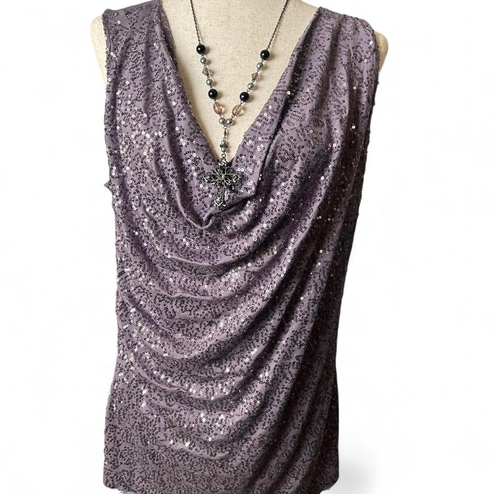 Sleeveless Victor Alfaro Draped Sequin Top - Lavender Purple
